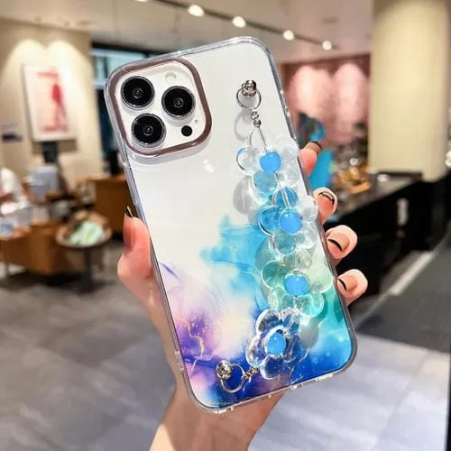 Funda para iPhone 11 Gold Halo Marble Pattern con Brazalete de Flores (Púrpura)