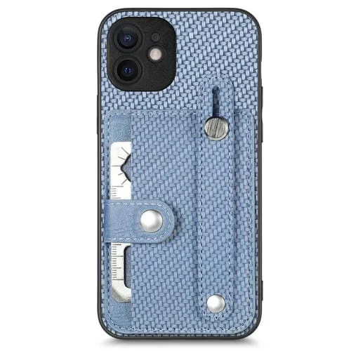 Funda para iPhone 11 Muñequera Kickstand Tarjeta Monedero Contraportada Caja con Herramienta Cuchillo (Azul)