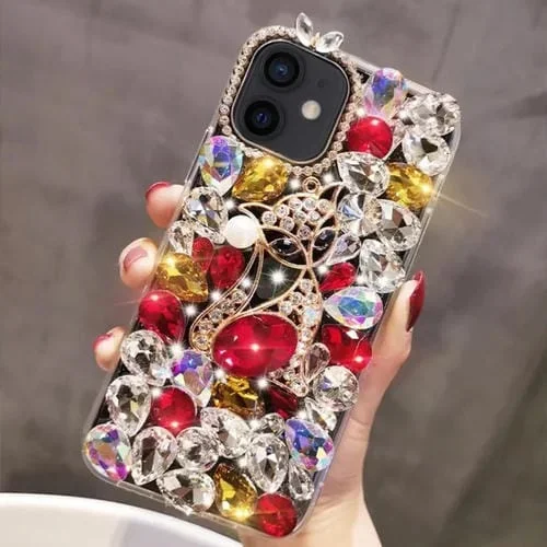 Funda para iPhone 11 PC con Diamantes de Imitación y Piedras Preciosas Zorro (Rojo)