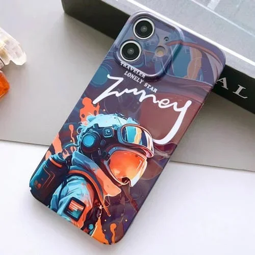 Funda para iPhone 11 PC Patrón Pintado Precise Hole Astronauta de Pintura Naranja
