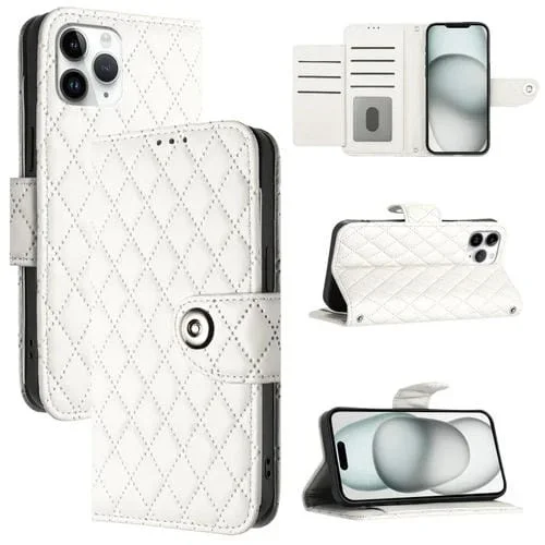 Funda para iPhone 11 Pro de Cuero con Tapa y Textura Rómbica con Cordón (Blanco)