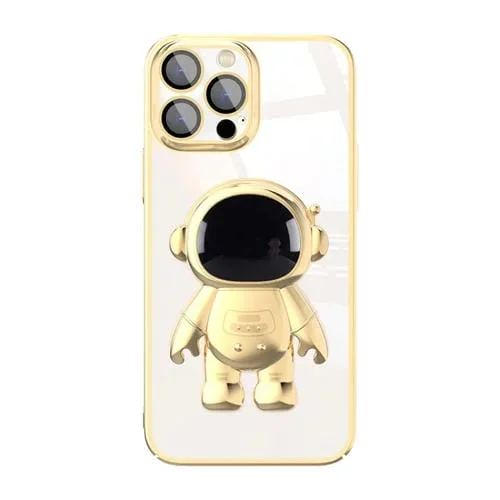 Funda para iPhone 11 Pro Galvanoplastia PC Astronaut Holder con Lente Film (Oro)