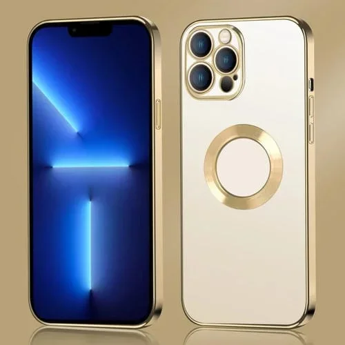 Funda para iPhone 11 Pro Max Anillo de Metal Borde Galvanizado Clear PC TPU a Prueba de Golpes (Oro)