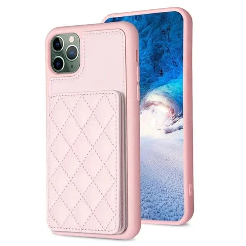 Funda para iPhone 11 Pro Max Bf25 Square Plaid Card Bag Holder Phone Case (Rosa)