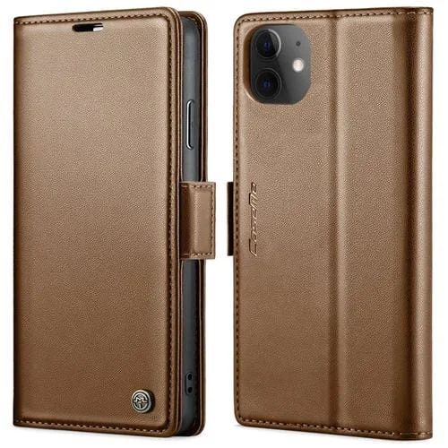 Funda para iPhone 11 Pro Max Caseme 023 Hebilla de Mariposa Litchi Texture Rfid Cuero Antirrobo (Marrón)