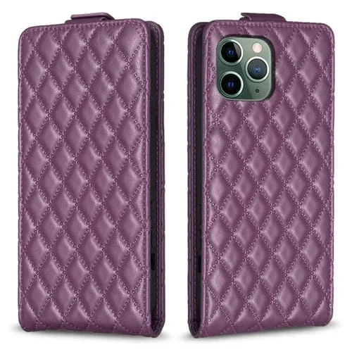 Funda para iPhone 11 Pro Max Diamond Lattice de Cuero con Tapa Vertical (Púrpura Oscuro)
