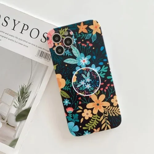 Funda para iPhone 11 Pro Max Imd TPU con Soporte Plegable Frosted Flores (Negro)