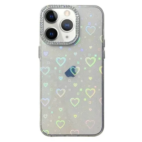 Funda para iPhone 11 Pro Max Love Pattern Diamond Lens Frame Imd Acrílico (Blanco)