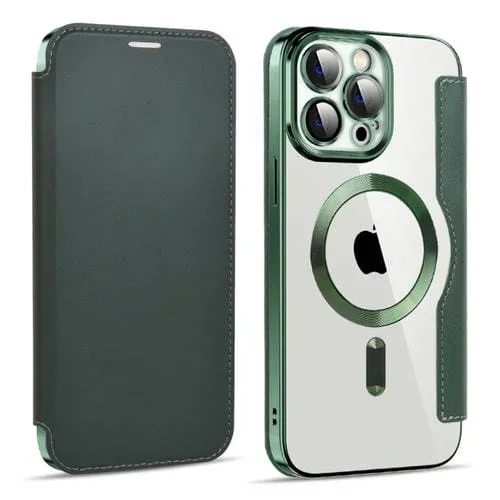 Funda para iPhone 11 Pro Max Magsafe Magnético Rfid Cuero Antirrobo (Verde Oscuro)