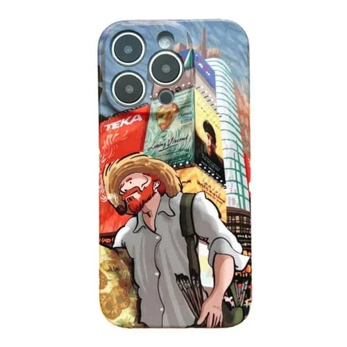 Funda para iPhone 11 Pro Max PC Precise Hole Pintura al Óleo Patrón Edificio