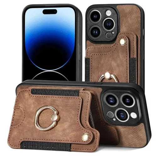 Funda para iPhone 11 Pro Max Retro Skin-Feel Ring Multi-Card Wallet (Marrón)