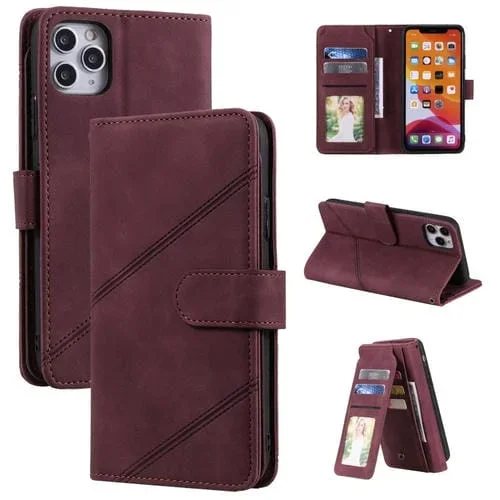 Funda para iPhone 11 Pro Skin Feel Business Cuero de Pu Tapa Horizontal Soporte Tarjetas Billetera Cordón Marco Fotos (Rojo)