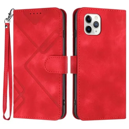 Funda para iPhone 11 Pro Skin Feel Leather con patrón lineal (Rojo)