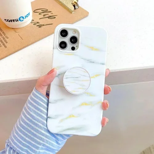Funda para iPhone 11 Pro TPU Mármol con Soporte Plegable (Blanco)