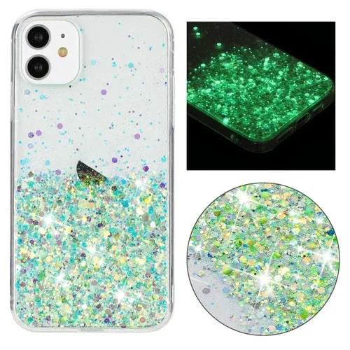 Funda para iPhone 11 TPU con Polvo de Brillo Noctilucente y Marco Transparente (Verde)