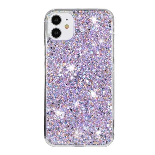 Funda para iPhone 11 TPU con Polvo de Brillo y Marco Transparente (Púrpura)