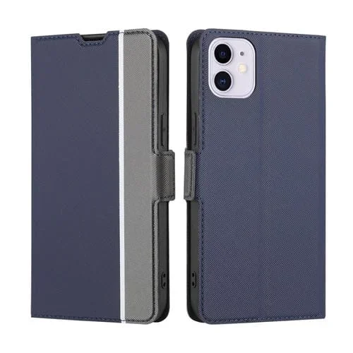 Funda para iPhone 11 Twill Texture Side Button Leather Phone Case (Azul)