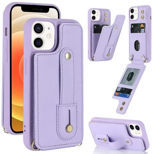 Funda para iPhone 12/12 Pro Wristband Vertical Flip Wallet Back Cover (Púrpura)