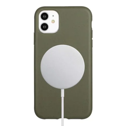 Funda para iPhone 12 Material de Paja Magnético Magsafe de Trigo con TPU (Verde Militar)