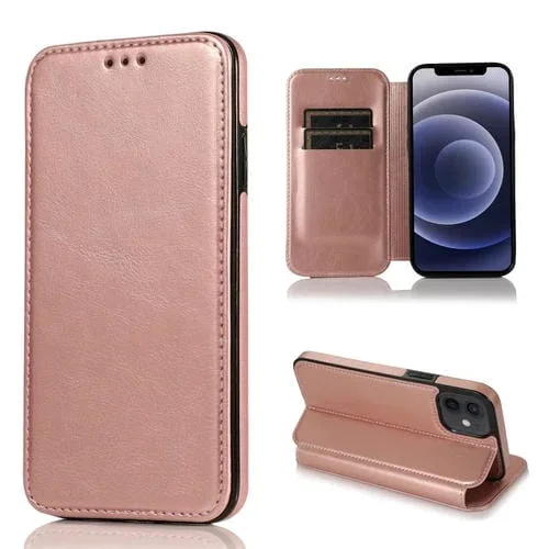 Funda para iPhone 12 Mini Knight de Cuero con Succión Magnética (Oro Rosa)