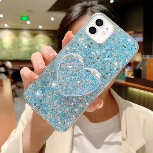 Funda para iPhone 12 Mini TPU Epoxi con Soporte y Espejo de Lentejuelas Estrelladas (Azul)