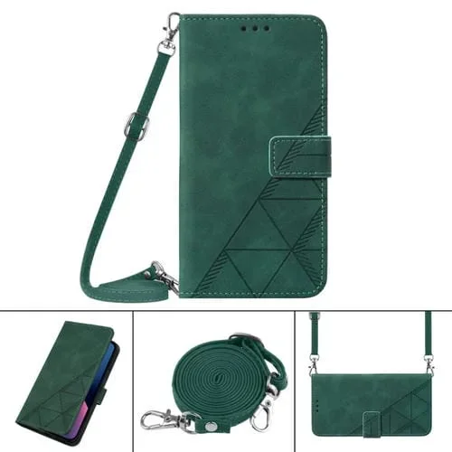 Funda para iPhone 12 Pro Crossbody 3D de Cuero con Tapa en Relieve (Verde Oscuro)