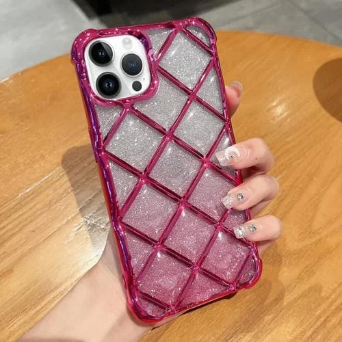 Funda para iPhone 12 Pro Max 3D Diamond Lattice Laser Engraving Glitter Paper (Gradient Rose Red)
