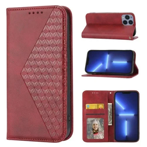 Funda para iPhone 12 Pro Max Cubic Grid Calf Texture Cierre Magnético Cuero (Rojo)