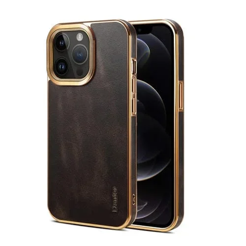 Funda para iPhone 12 Pro Max Denior Oil Wax Cowhide Plating Phone Case (Negro)