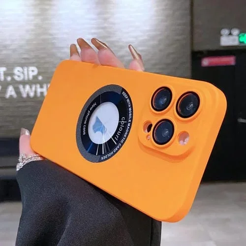 Funda para iPhone 12 Pro Max Galvanoplastia Inyección de Aceite Magsafe Magnética para PC (Naranja)