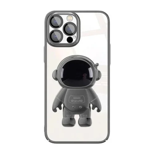 Funda para iPhone 12 Pro Max Galvanoplastia PC Astronaut Holder con Lente Film (Negro)