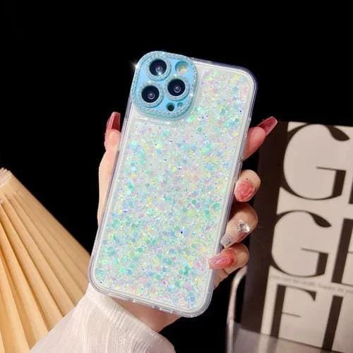 Funda para iPhone 12 Pro Max Luminous Epoxy TPU Glitter Phone Case (Azul)