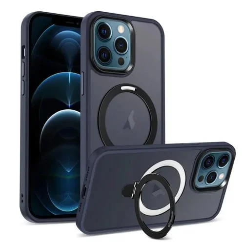 Funda para iPhone 12 Pro Max Magsafe Holder Skin-Feel PC Hybrid TPU (Azul Oscuro)