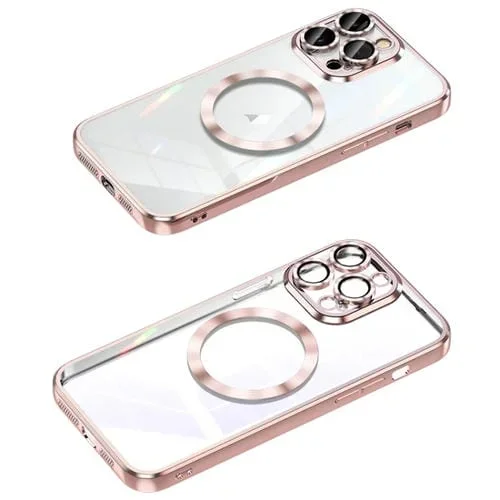 Funda para iPhone 12 Pro Max Magsafe Marco de Lente de Metal Cobertura Total (Rosa)