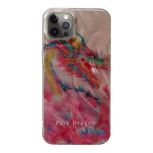 Funda para iPhone 12 Pro Max TPU Pintura al Óleo Dragón Colorido a Prueba de Golpes