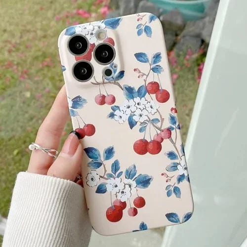 Funda para iPhone 12 Pro PC Water Sticker Flower Pattern (Cereza)