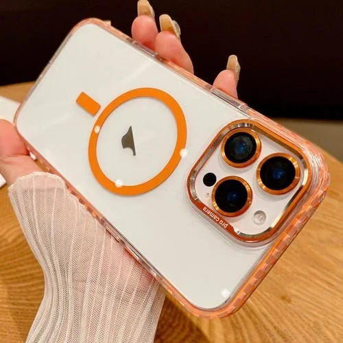 Funda para iPhone 12 Pro Transparente con Protección para Lentes Magsafe (Naranja)