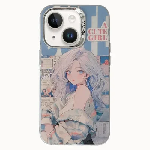 Funda para iPhone 13 Anillo de Lente Electrochapado PC Hybrid TPU Estilo Antiguo Chino (Silver Haired Girl)