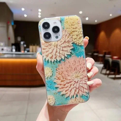 Funda para iPhone 13 Lámina de Oro Pintura al Óleo Epoxi TPU Crisantemo Amarillo