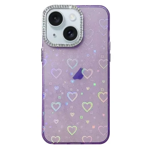 Funda para iPhone 13 Love Pattern Diamond Lens Frame IMD Acrílico (Púrpura)