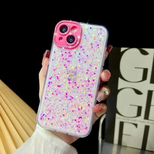 Funda para iPhone 13 Luminous Epoxy TPU Glitter Phone Case (Rosa)