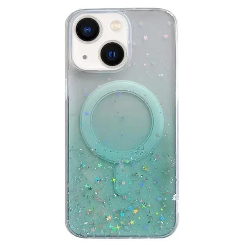 Funda para iPhone 13 Magsafe Glitter Hybrid Clear TPU Phone Case (Verde)