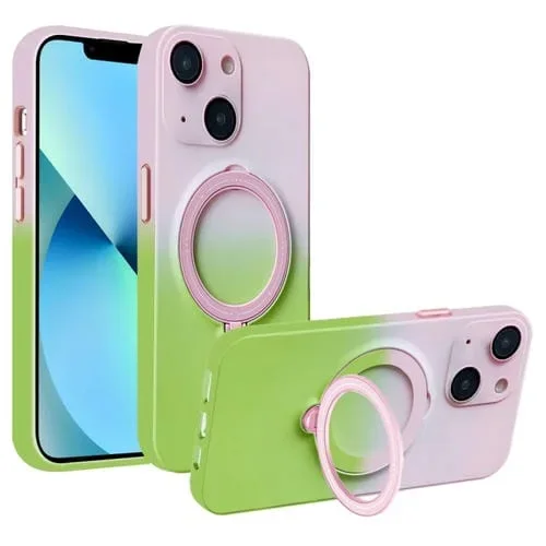 Funda para iPhone 13 Magsafe Holder Gradient TPU Phone Case (Rosa Verde)