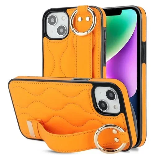 Funda para iPhone 13 Mini Antideslizante de PU con Anillo y Muñequera (Naranja)