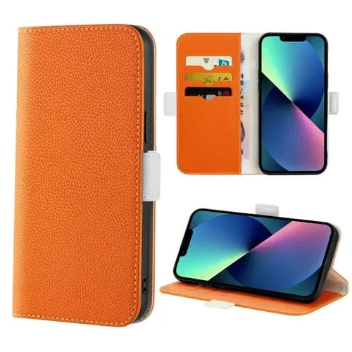 Funda para iPhone 13 Mini Candy Color Litchi Texture Leather Phone Case (Naranja)