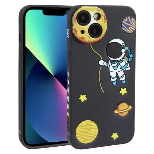 Funda para iPhone 13 Mini TPU Hug Moon Astronaut Pattern (Negro)