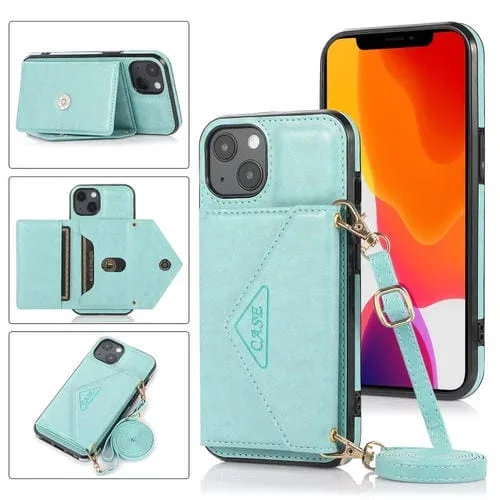Funda para iPhone 13 Mini TPU + PU con Soporte y Ranura para Tarjeta y Billetera (Verde)