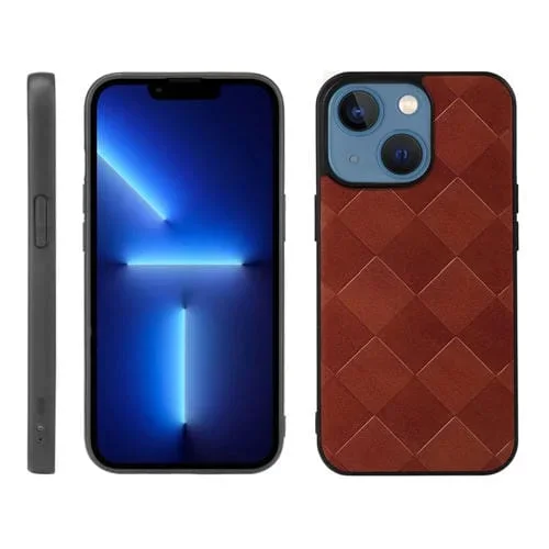 Funda para iPhone 13 Mini Weave Plaid PU Phone Case (Marrón)