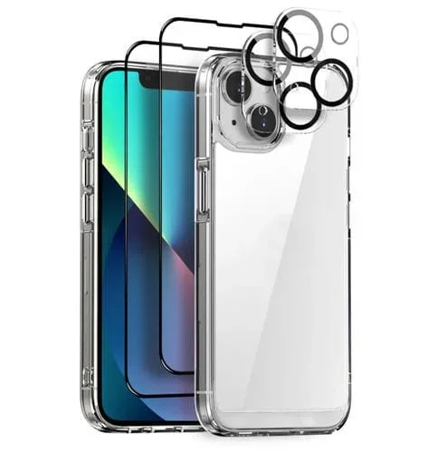 Funda para iPhone 13 Northjo 5 en 1 Transparente con 2 Películas de Pantalla y 2 Películas de Lente Trasera