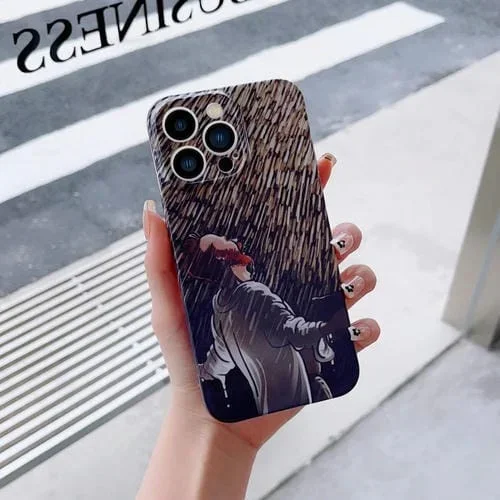 Funda para iPhone 13 PC Precise Hole Pintura al Óleo Patrón Lluvia